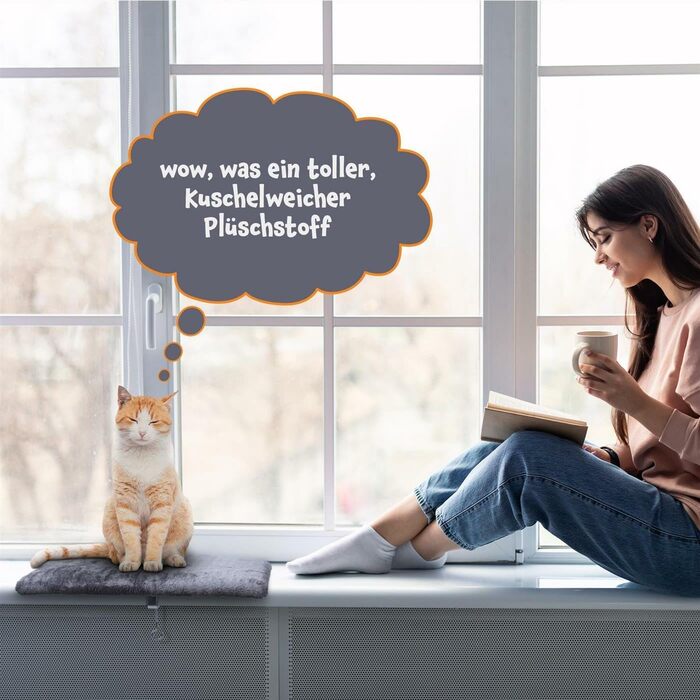 М'яке ліжко для котів Bestlivings на підвіконня, сіре (45x28 см), ліжко для котів, котяча лежанка, ковдра для котів