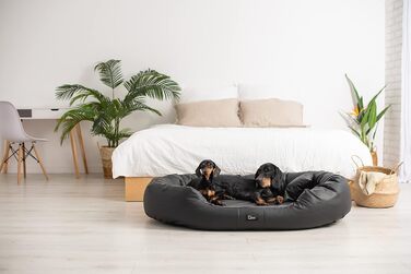 Ортопедичне ліжко для собак Nancy Premium, великий розмір, чорний колір. Зручне, з еко-шкіри, антиковзаюче, зносостійке, для собак середніх та великих порід.