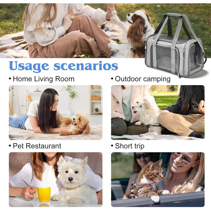 Транспортна сумка для кота та собаки, сіра, 45x30x30 см (до 8 кг)