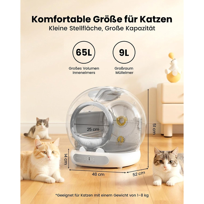 Самоочисний електричний лоток для котів LELO PAWS XXL (74Л) з керуванням через додаток, дезодорацією та шторкою, сріблястий