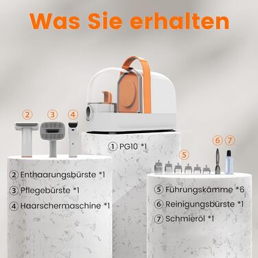 Машина для стрижки собак AIRROBO з пилососом 12000 Pa, щітка для видалення шерсті для собак і котів, тиха машинка для стрижки собак з інструментами для догляду, контейнер для пилу 1.4L, PG10 Білий