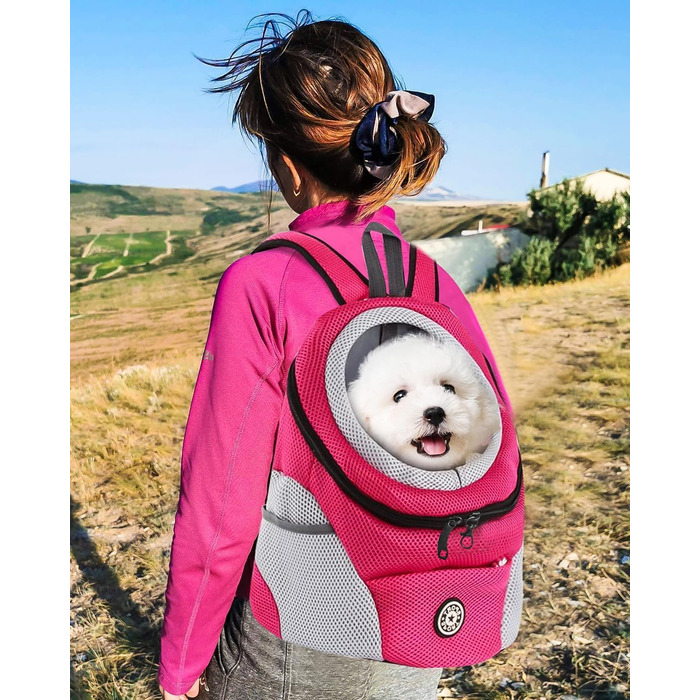 Рюкзак-переноска для собак та котів PETCUTE, рожевий/червоний, з регульованим ременем, водонепроникним дном та зручною передньою кишенею