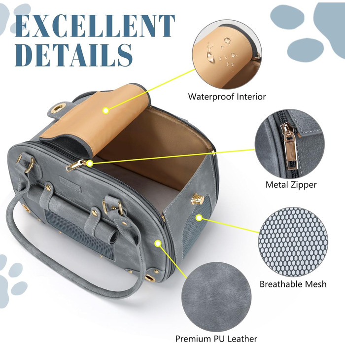 Сумка-переноска для собак та котів PetsHome, преміум-якість, сіра, водонепроникна, складна, 38 x 20 x 25 см