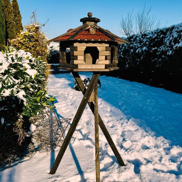 Велика шестигранна годівниця для птахів з підставкою Vogelfutterhaus XL, коричнево-червона