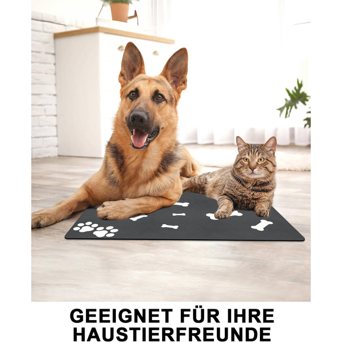 Підкладка під миску для собак та котів, чорна, 40x60 см: нековзна, швидковисихаюча, легко миється