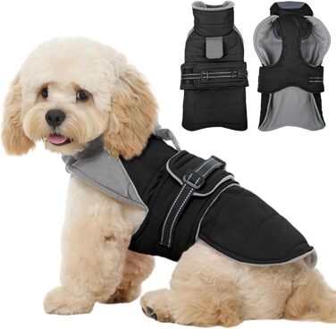 Водонепроникний та вітронепроникний зимовий одяг для собак середніх порід Kuoser, тепла куртка для собак з еластичним коміром, світловідбиваючий зимовий одяг для собак, чорна зимова куртка M