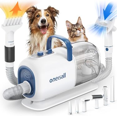 Машина для стрижки собак Oneisall з пилососом та сушаркою, 2.5L контейнер для сміття, 7 рівнів температури сушіння, тиха машинка для стрижки собак та котів, потужність всмоктування 15000Pa, професійний набір для догляду за тваринами з 8 інструментами