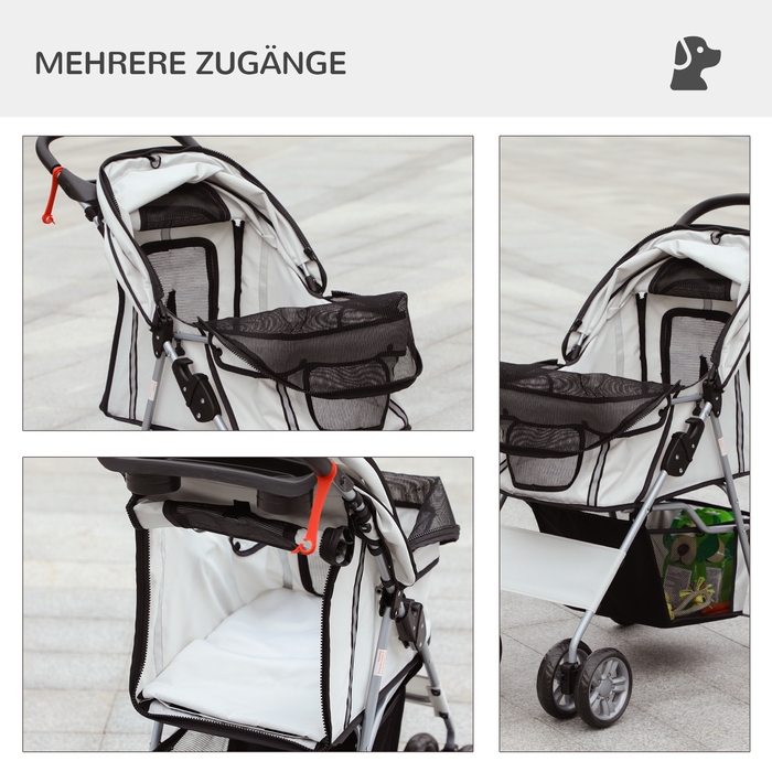 Складна коляска для собак PawHut Dog Buggy до 20 кг з дощовиком Підстаканник Сітка Window Grey 75x45x97см для прогулянок