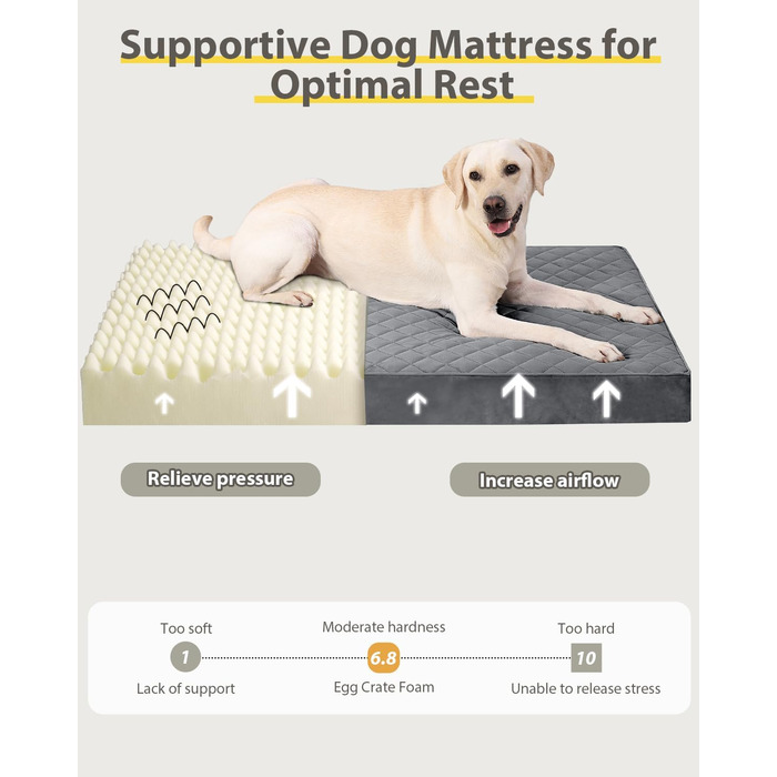 Ортопедичне ліжко для собак великих порід, вологостійке, знімний, пральний чохол та неслизьке дно, стеганий матрац для переноски, 119 x 73 см, темно-сірий колір