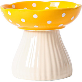 Підвищений годівниця для котів, керамічна миска у формі гриба, широка та плоска миска для котів на підставці, миска для котів, що запобігає блювоті, миска для кошенят та літніх котів (жовта)