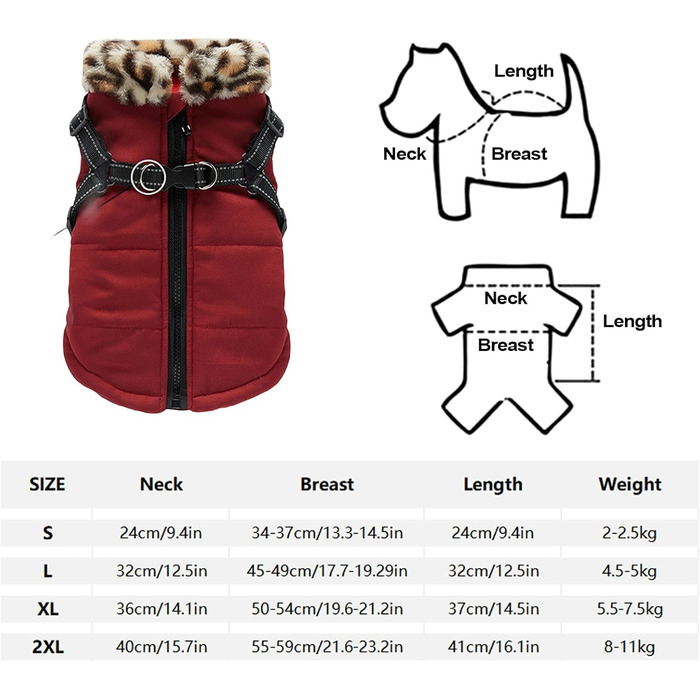 Зимовий теплий жилет для собак з інтегрованим шлейкою, водонепроникний, відбиваючий | для малих, середніх та великих собак (Бургунді)