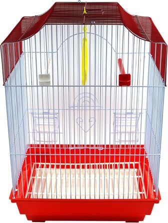 Клітка для птахів з годівницями, жердинами та гойдалками, 34,5x28x49,5 см, зелена (червона)