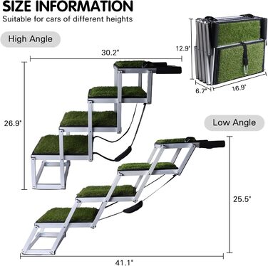 Рампа для собак DGSL: широка 4-ступенева сходи для авто, вантажівок, SUV. Зручна для великих собак, з антиковзким покриттям.