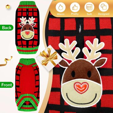 Пуловер для собак на Різдво BAJMJK з отвором для шлейки, класичний, в клітинку, теплий, для котів та собак, зимовий одяг для собак (XX-Large, F)