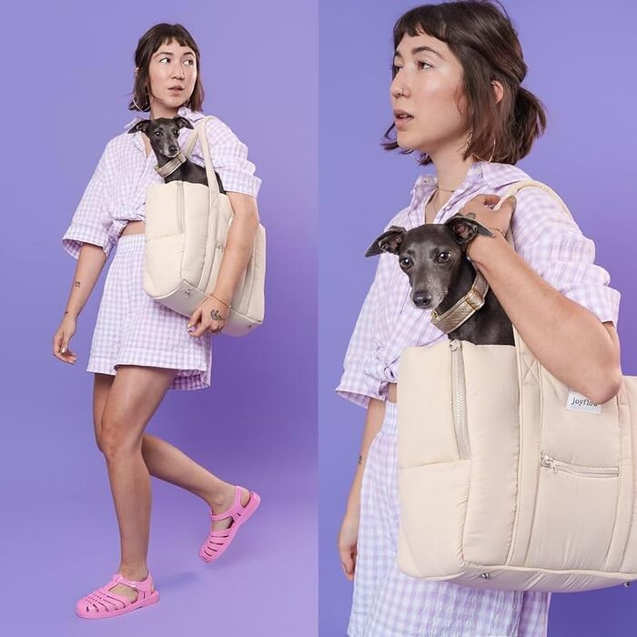 Сумка-переноска для собак та котів Joyflow | 6 кг | м'яка переноска з безпечним кліпом | для подорожей літаком та автомобілем | дизайн Європа | бежева