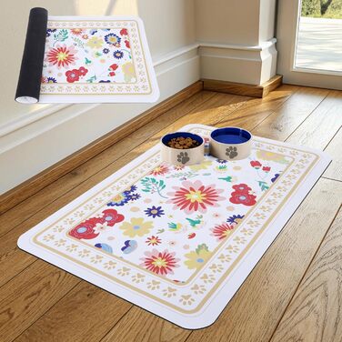 Килимок для годування собак Kooltail, вбираючий, швидковисихаючий, з водонепроникним гумовим покриттям, 12'x20' (1 шт.), квітковий принт