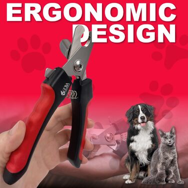 Кліпер для нігтів собак OCBA з захистом від перерізання та пилочкою, професійний, для всіх порід, також для котів та кроликів, червоний/чорний, маленький