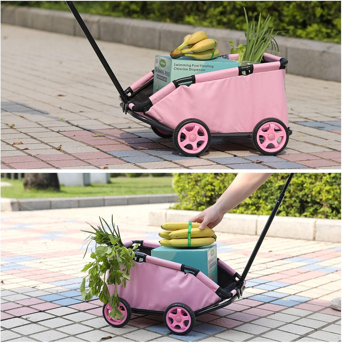Міні-візок для маленьких тварин, складний багатофункціональний візок для покупок з висувною ручкою, для прогулянок на вулиці, з вбудованим матрацом та страхувальним тросом, з кишенькою для зберігання (Рожевий)