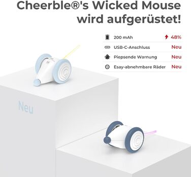 Електронна іграшка для котів Cheerble, інтерактивна мишка з LED-підсвіткою, USB зарядка, автоматична, для домашніх котів і кошенят, синя