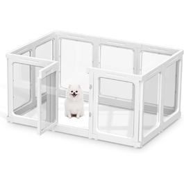 Акриловий вольєр для цуценят, 60 см, прозорий захист для собак, портативний вольєр для цуценят та собак середніх розмірів, для використання в приміщенні та на вулиці, 10 панелей, білий