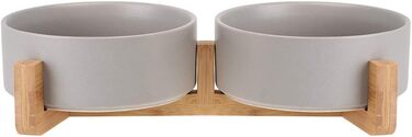 Набір мисок для собак та котів з кераміки, зелений колір, з дерев'яною підставкою (2 шт.), об'єм 400 мл (2 шт.)