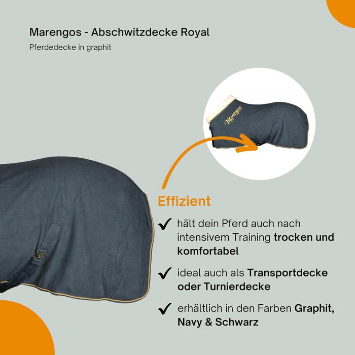 Флісова попона для коня Marengos Royal, графіт, 135 см – кінська попона з хрестовими ременями, м’яким коміром, застібкою на грудях і ременем для хвоста, швидке вбирання вологи, для стайні