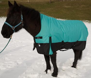 Зимова попона для коня Saddlery4U, Ripstop 1200D, 400 г утеплювач, високий захист шиї, бірюзово-чорна