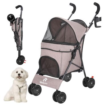 Візок для собак Hundebuggy: легкий, розкладний, для собак вагою до 9 кг, з кошиком та тримачем для напоїв, темно-зелений (кавовий)