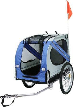 Складаний велопричіп для собак, Oxford-тканина, з ременем безпеки та прапорцем, 137*73*90см (блакитно-сірий)