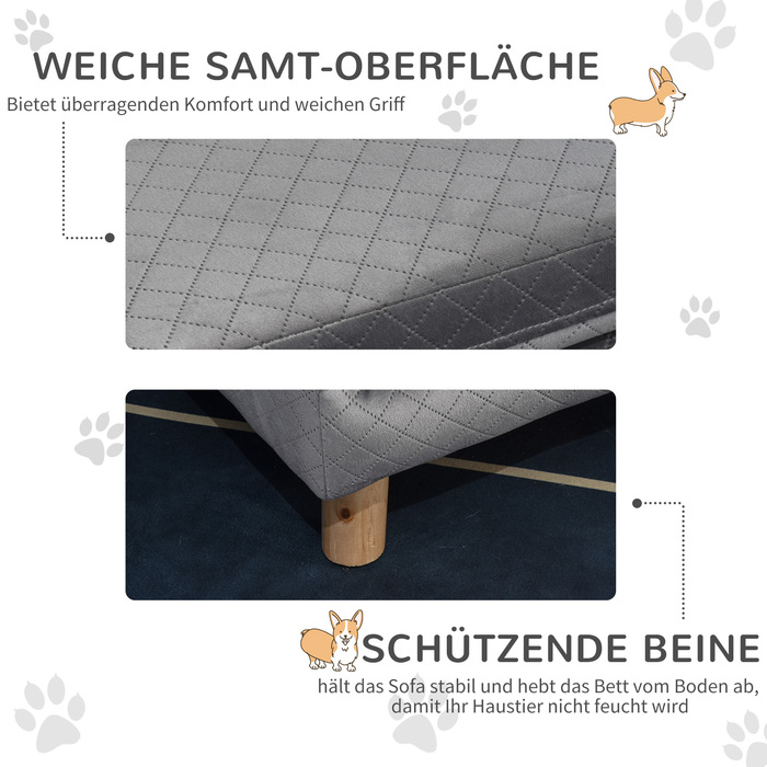 PawHut Dog Sofa Velvet Touch Pet Sofa для маленьких собак до 8 кг з дерев'яними ніжками сірий 64x45x36см для стильних меблів для домашніх тварин