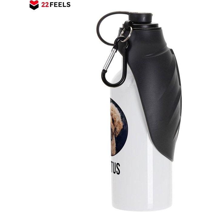 Персоналізована пляшка для води для собак 600 мл з фотографією та ім'ям. Зручна, виточна, з карабіном. Ідеально для прогулянок, подорожей та активного відпочинку.