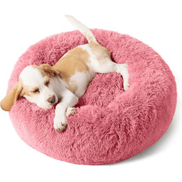 Кругле собаче ліжко для собак та котів 60 см - М'яке, пухнасте ліжко з високими бортиками - Нековзний низ - Силіконова наповнювач для комфорту та тепла - Легке у догляді - Рожеве