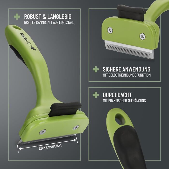 Гребінець для підшерстка ReaVET для собак та котів з короткою шерстю, середніх порід | Видаляє підшерсток, доглядає за верхнім шаром | з кнопкою самоочищення | ідеальний для сезонного линяння