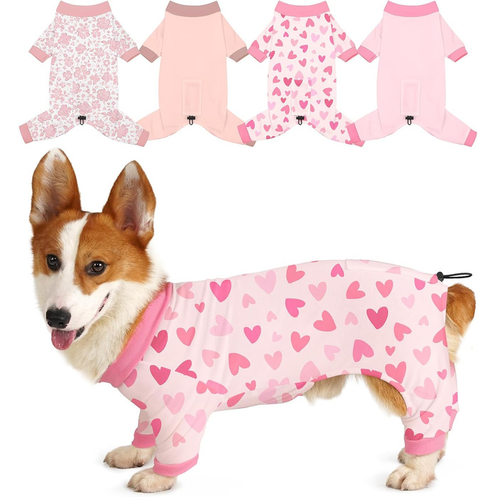 Піжама для собак Bienbee, комплект 4 шт., розмір M, XL, рожевий, м'яка, дихаюча, зручна