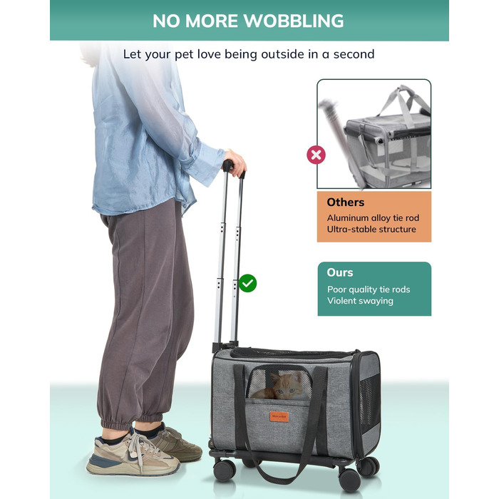 Трансформер для котів та собак Morpilot з колесами, сірий. Сумка-переноска для тварин, схвалена авіакомпаніями, для маленьких собак, великих котів, цуценят. Розміри: 43 x 28 x 28 см