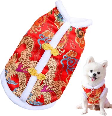 Теплий халат-чонгсам для котів та собак, зимовий стиль Тан, тепла різдвяна сукня для котів, бішон, маленьких та середніх собак