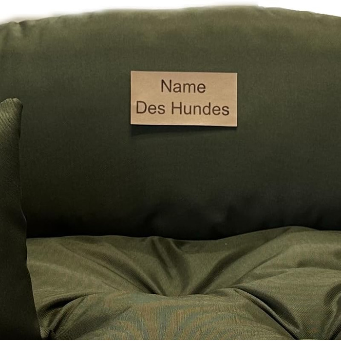 Ортопедичне ліжко для собак Dogs4Life: м'яке, миється, з можливістю персоналізації імені. Розміри S-XXL, колір хакі.