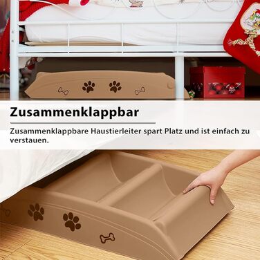 Сходинка для собак та котів Aufun: 4 сходинки, портативна, з антиковзним покриттям, 50 см, вантажопідйомність 75 кг, для ліжка/дивану (колір: коричневий)