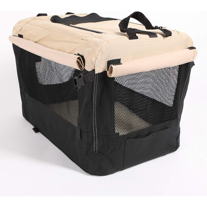 Складана переносна переносна коробка для собак Pocky, розмір S, бежево-чорна, 49x34x34 см, нейлон 600D, міцна