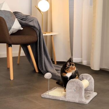 Котячий будиночок Lionto з дряпалкою, іграшкою та мотузкою, 40x30 см, сірий