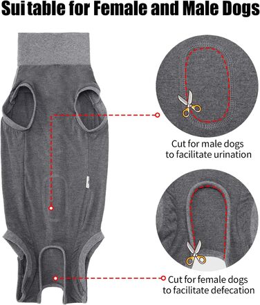 Комбінезон для собак після операцій Heywean – кастрація, стерилізація, післяопераційний одяг, сірий, L