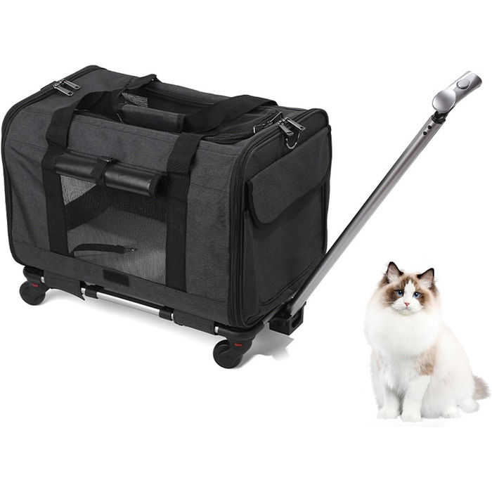 Транспортний бокс для котів Transportbox Katze, переносний трюм для собак та котів з телескопічною ручкою, сумка-переноска на колесах, портативний трюм для малих та середніх тварин (темно-сірий)