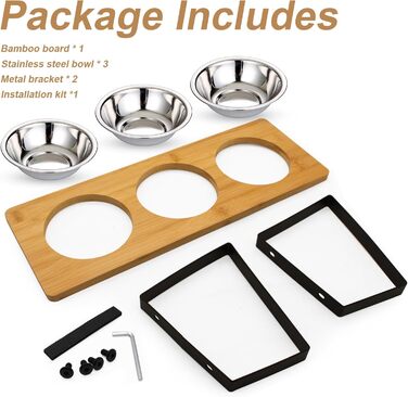 Підвищена годівниця для котів з 3 мисками з нержавіючої сталі, 15° нахил, набір мисок для котів, годівниця для котів та невеликих собак