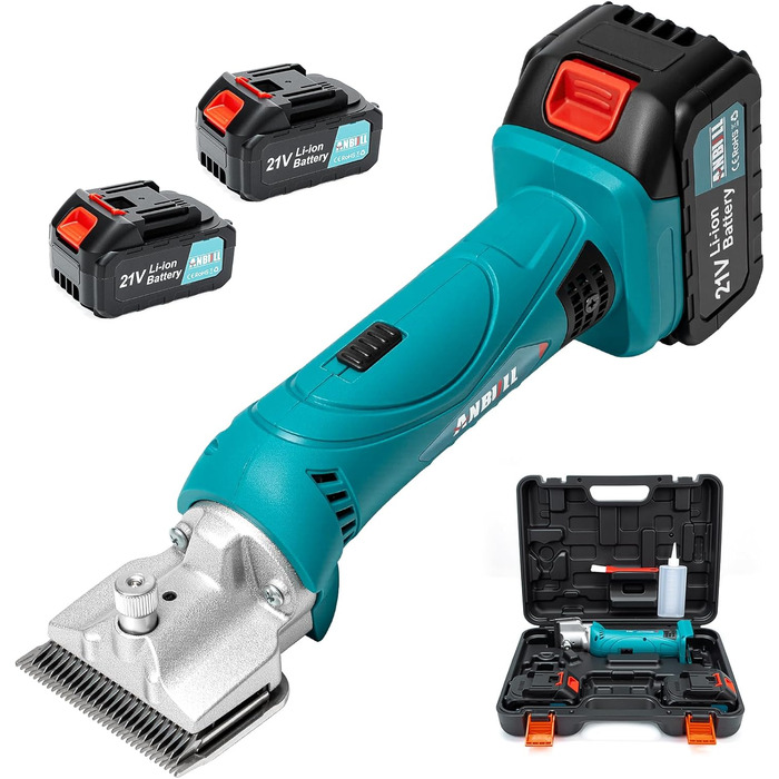 Акумуляторна машинка для стрижки шерсті Anbull: 2 акумулятори, 2800 обертів, для товстого та сплутаного хутра, 6 швидкостей, для коней, овець, кіз (Блакитна)