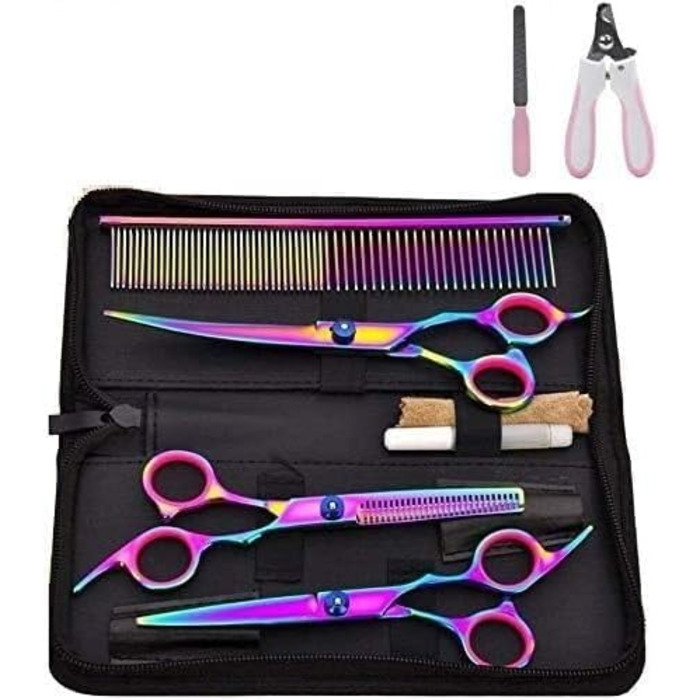 Набір ножиць для собак, професійний набір для грумінгу собак та котів, вигнутий гребінець