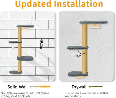 Кліматична стіна для котів Kratzbaum 125см: 4 яруси, натуральне дерево, міцний фетр, сірий колір