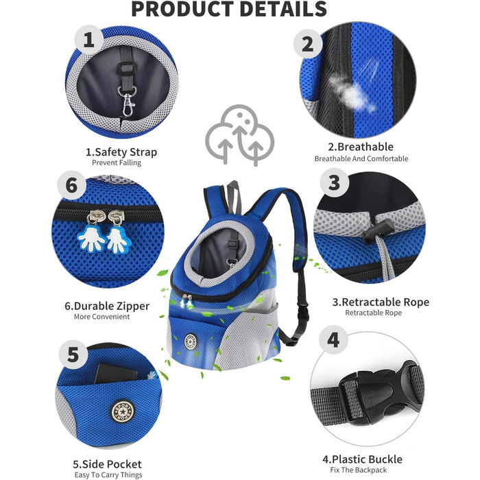 PETCUTE Рюкзак-переноска для собак і котів, блакитний, M