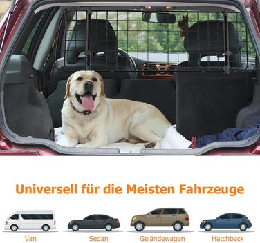 Сітка для собак у машину Herrselsam, перегородка в багажник, захист для собак, регульована ширина, з кріпленням на ремінь безпеки