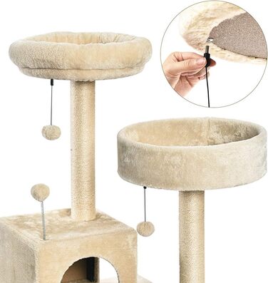 Amazon Basics великий котячий дряпак з двома платформами та будиночком, 48x127x48 см, бежевий