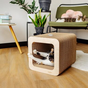 Кігтеточка для котів з картону | Міцна, велика, 2в1 з будиночком | 37 x 30 x 30 см